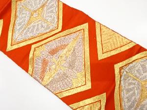 アンティーク　菱に向かい鶴・蝶模様織り出し袋帯（材料）